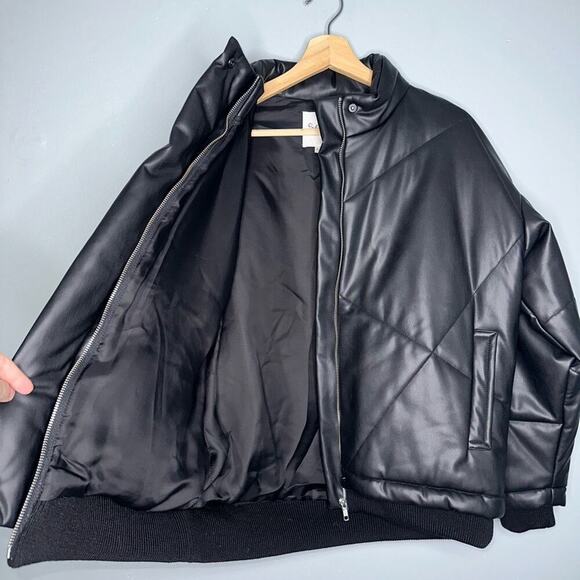 Sea New York Vegan Leather Quilted Jacket Women's Size Small in Black Oversized - Picture 9 of 11